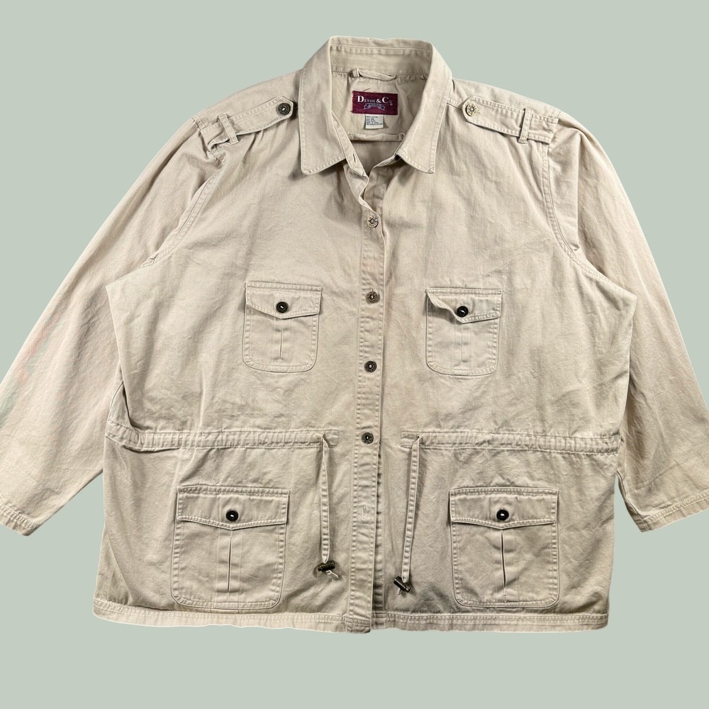 Denim & Co Jacket Women 3X Beige Cotton Utility Safari Field Coat Chore Modern